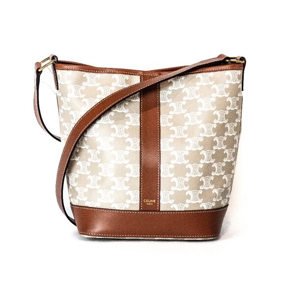 Celine Small Bucket Bag White Triomphe Canvas & Calfskin - Like New (Pri… - Picture 1 of 4